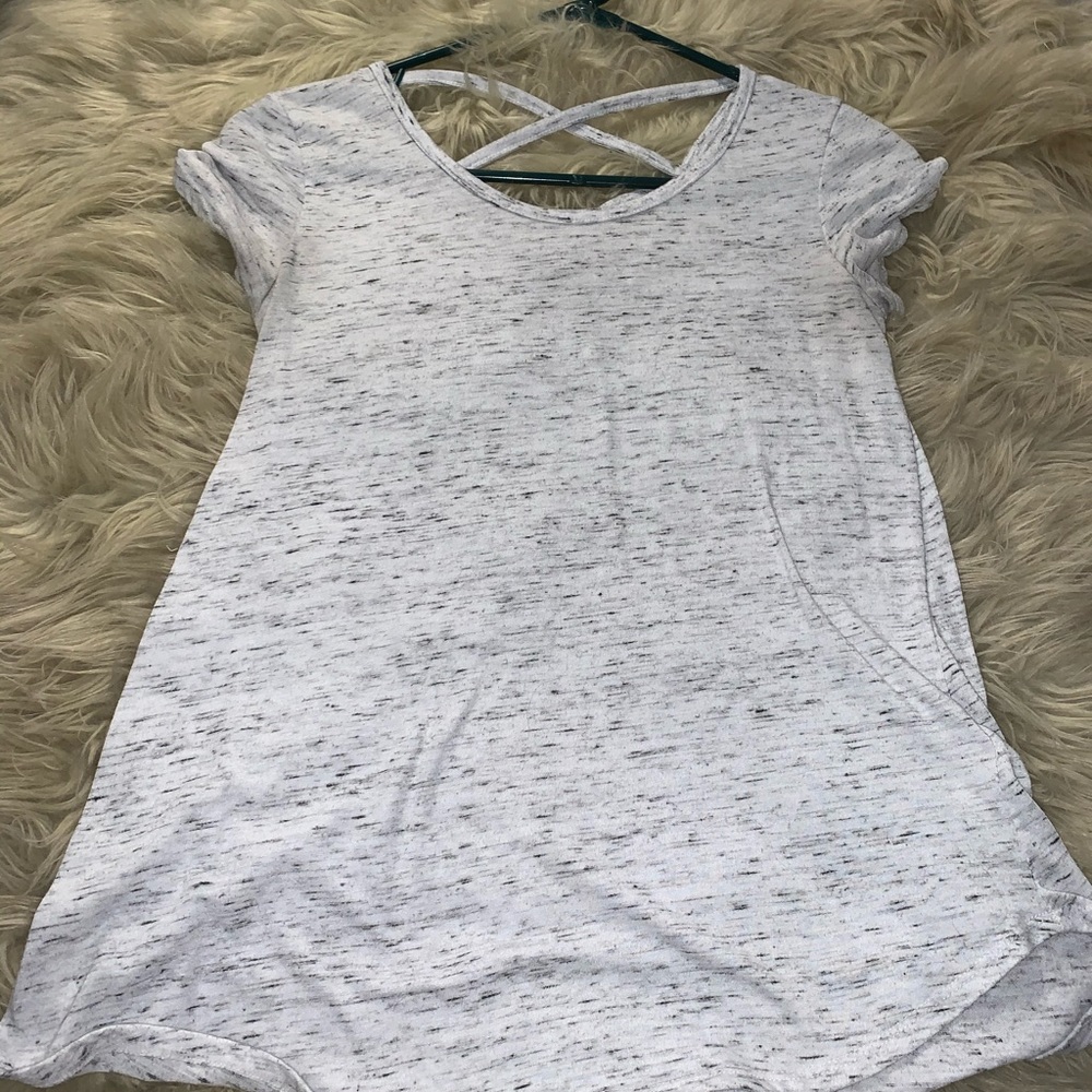 Gray and White T-shirt with cross cross back